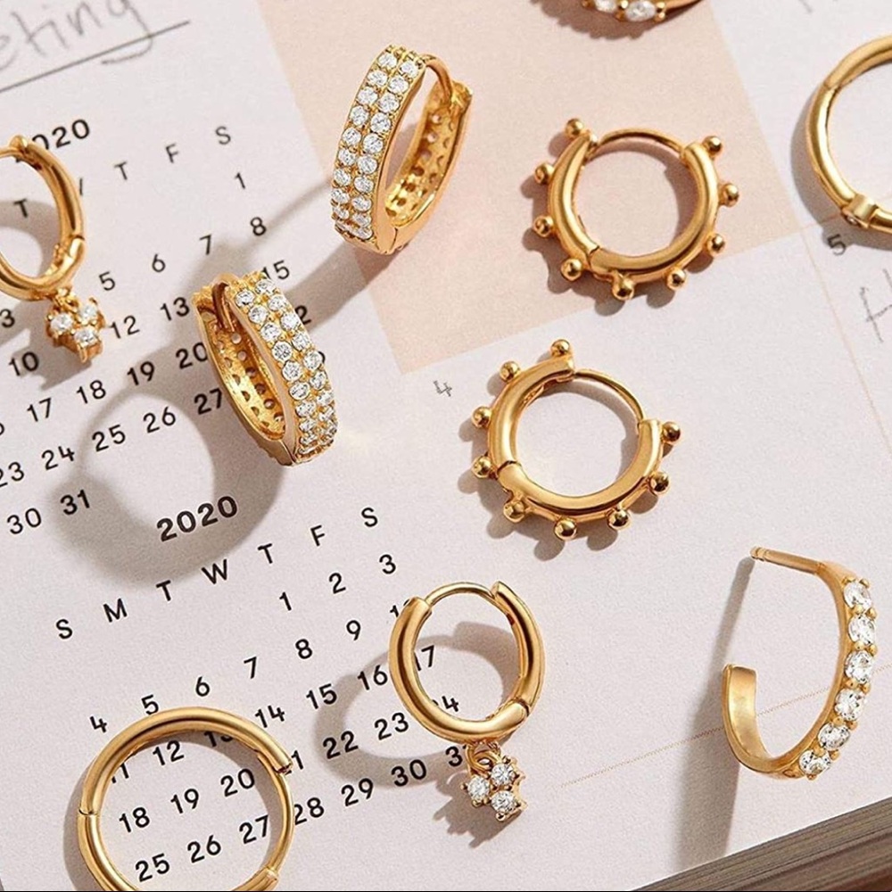 :: Delicate Pavé Hoops [GOLD] Shimmer Dangle Huggie Earrings - Picture 3 of 7